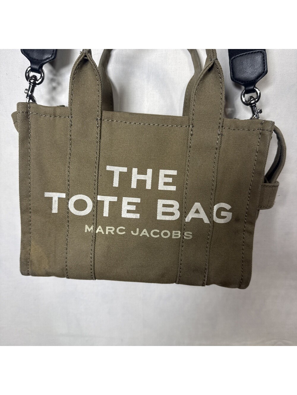 Marc Jacobs The Mini Tote Bag Khaki Canvas Crossbody Purse - Stained - Picture 2 of 13